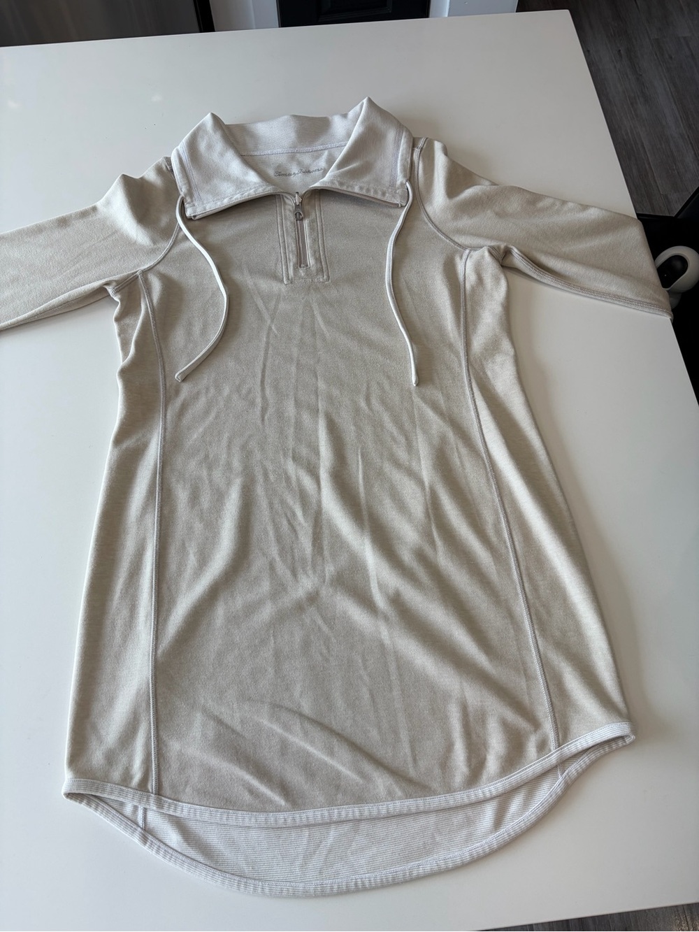 Tommy Bahama XL Reversible Sand Colour Sweater Dress with Drawstring Funnel Neck